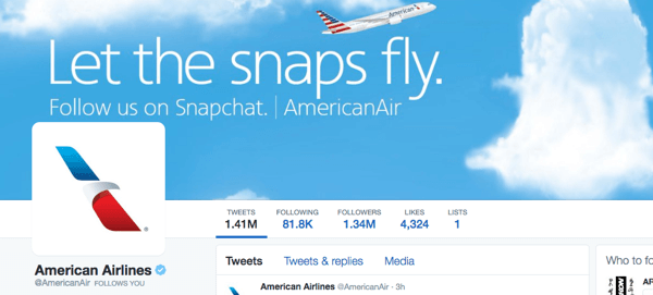 amerikai légitársaságok twitter képe a snapchat-el