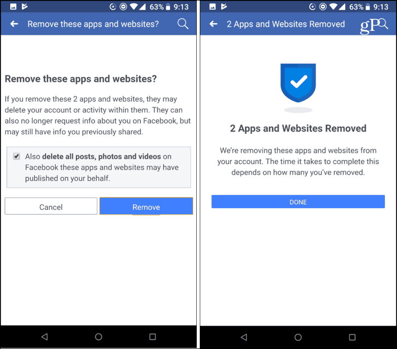 Erősítse meg a Facebook mobiltelefonjától származó harmadik féltől származó alkalmazások eltávolítását