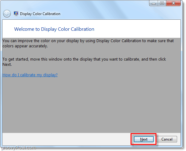 a Windows 7 megjeleníti a színkalibrálás üdvözlőablakát