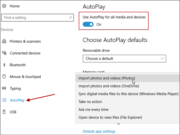 Válassza az AutoPlay Defaults lehetőséget