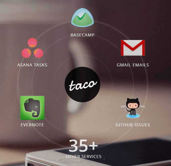 Csatlakoztassa az összes szolgáltatást a Taco alkalmazáshoz.