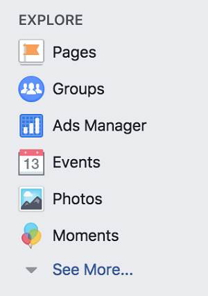 Hozzáférés a Facebook-csoportokhoz a Facebook személyes profiljának Felfedezés részében.