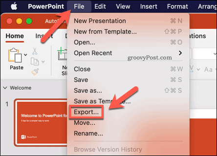 PowerPoint-prezentáció exportálása videofájlként Mac-en