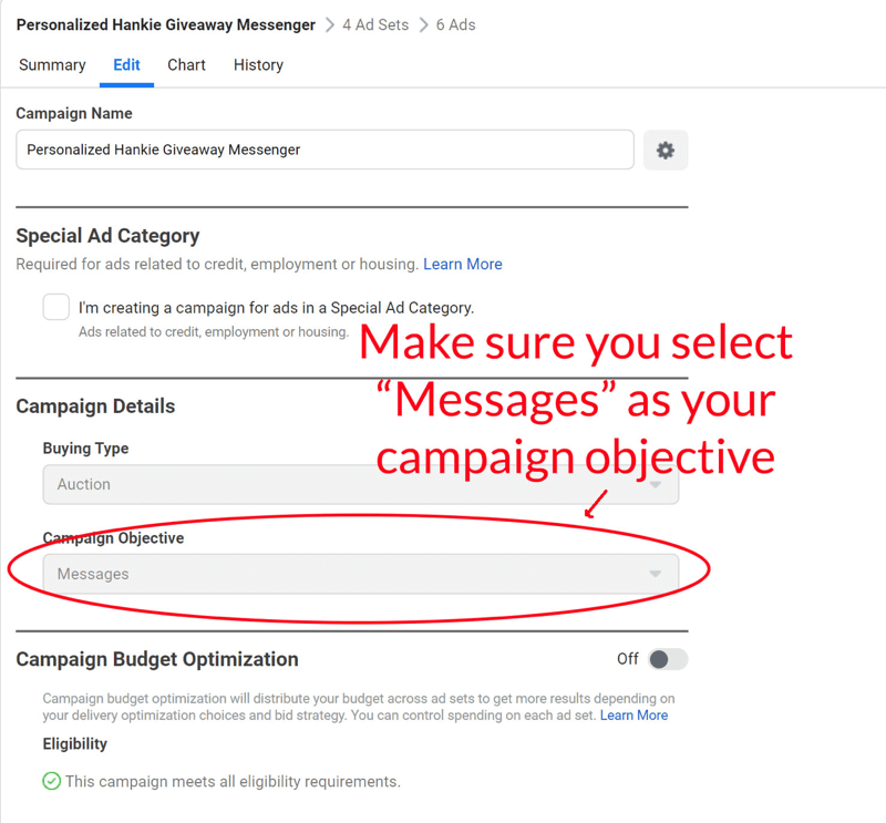 facebook messenger giveaway messenger hirdetés beállítása 6. lépés