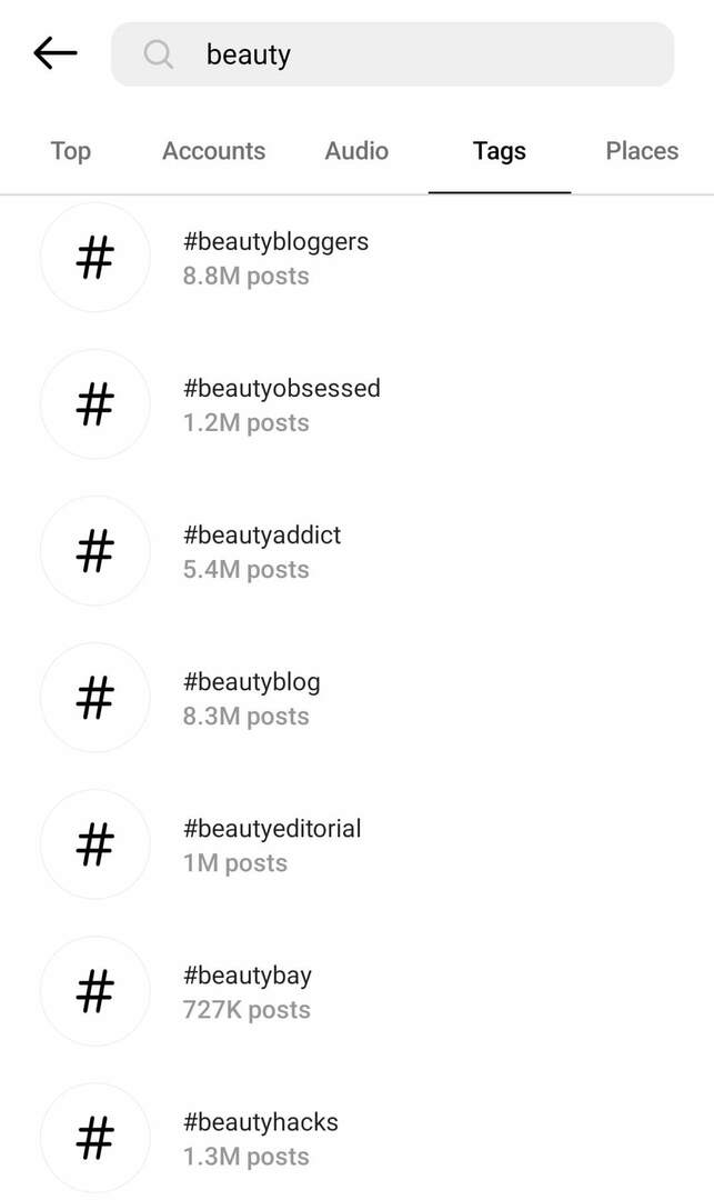 hogyan-találj-partner-mikro-befolyásolókat-on-Instagram-böngészés-befolyásoló-hashtags-beauty-example-2
