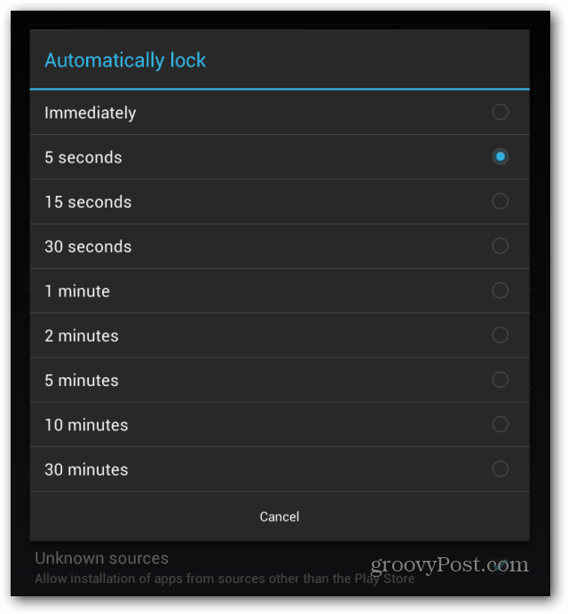 A Goggle Nexus 7 zárolási képernyője automatikusan lezárja az intervallumot