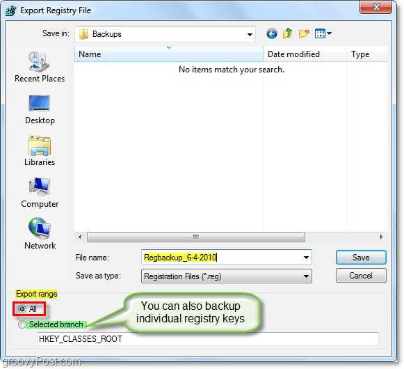 mentse a rendszerleíró adatbázis biztonsági másolatát a Windows 7 és a Vista rendszerbe