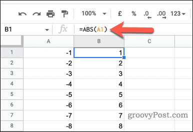 Az ABS funkció használata a Google Táblázatokban