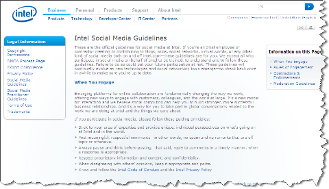 az intel közösségi média irányelvei
