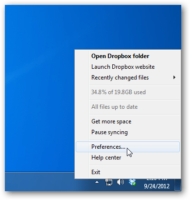 Dropbox beállítások
