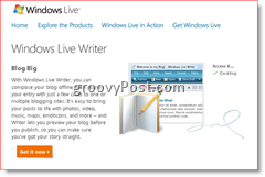 A Windows Live Writer 2008 letöltési oldala