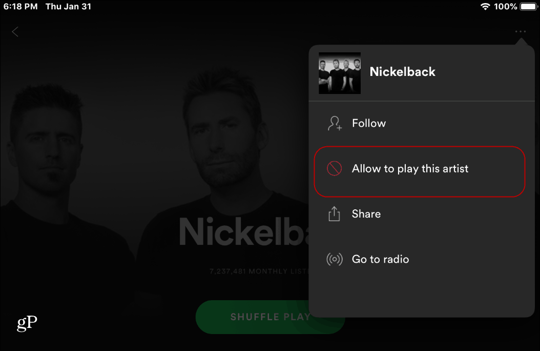Engedélyezze az Artists Spotify 3 alkalmazást