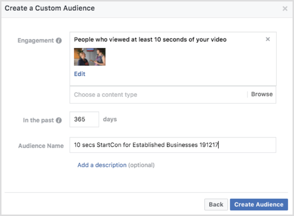 Facebook videó elkötelezettség egyéni közönség