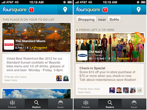 a foursquare népszerűsítette a frissítéseket