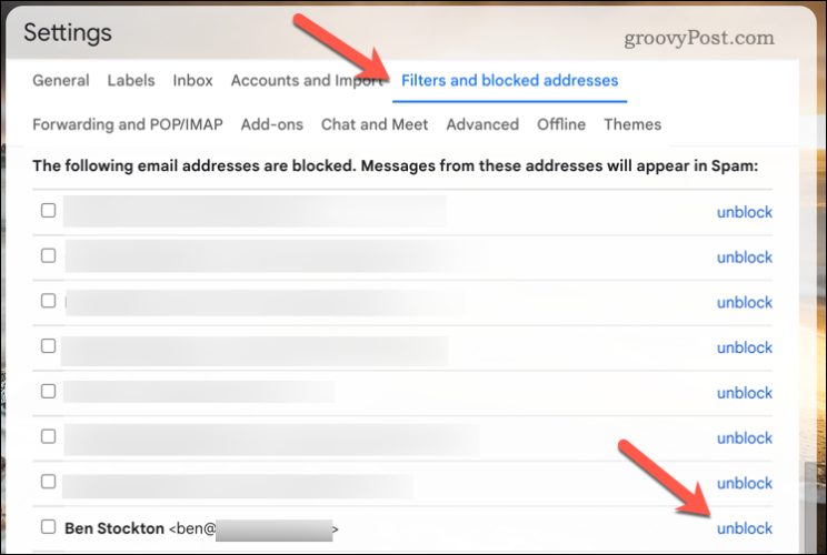 Felhasználó letiltásának feloldása a Gmailben