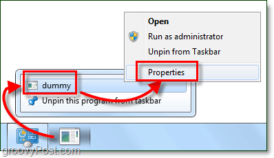 a tálca parancsikon tulajdonságainak módosítása, a Windows 7