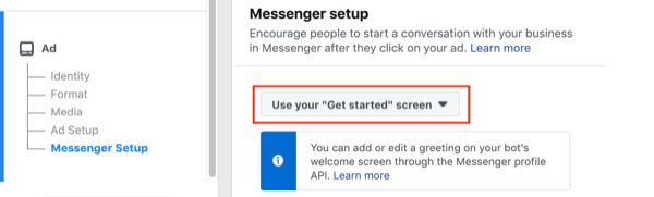Facebook Click to Messenger hirdetések, 2. lépés.