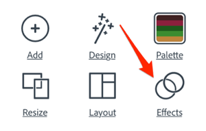 Koppintson az Effektusok elemre, ha 4 másodperces videót szeretne létrehozni a fényképéből az Adobe Spark Post alkalmazásban.