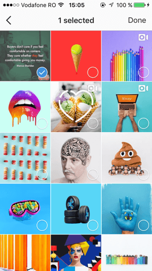 Jelölje ki az Instagram-gyűjteményéhez hozzáadni kívánt mentett bejegyzéseket, majd érintse meg a Kész elemet.