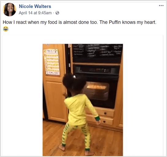 Nicole Walters közzétett egy Facebook-videót arról, ahogyan kislánya pizsamában táncol a sütő előtt, miközben várja, amíg az étele befejezi a főzést.