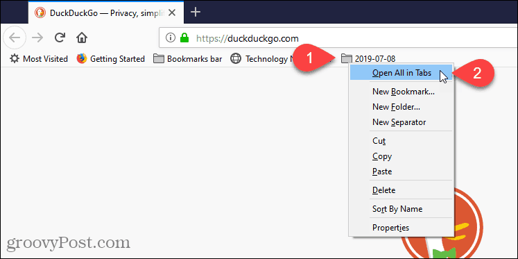 Válassza a Firefox összes megnyitása lapon lehetőséget