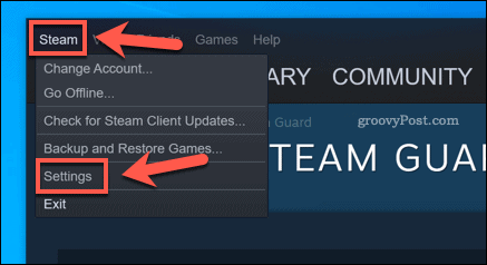 Steam beállítások opció a Windows 10 kliensben