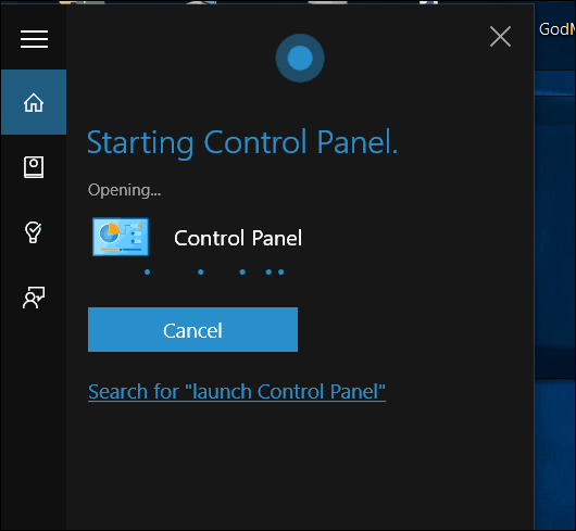 Windows 10 Cortana Nyissa meg a vezérlőpultot