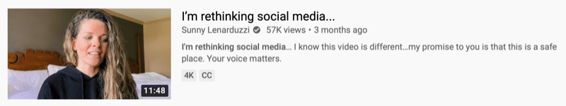 @sunnylenarduzzi youtube videópéldája: "Újra gondolom a közösségi médiát ..."