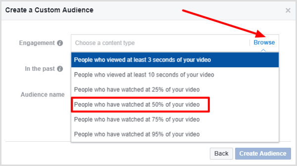 Válassza ki azokat az embereket, akik legalább a videód 50% -át nézték.