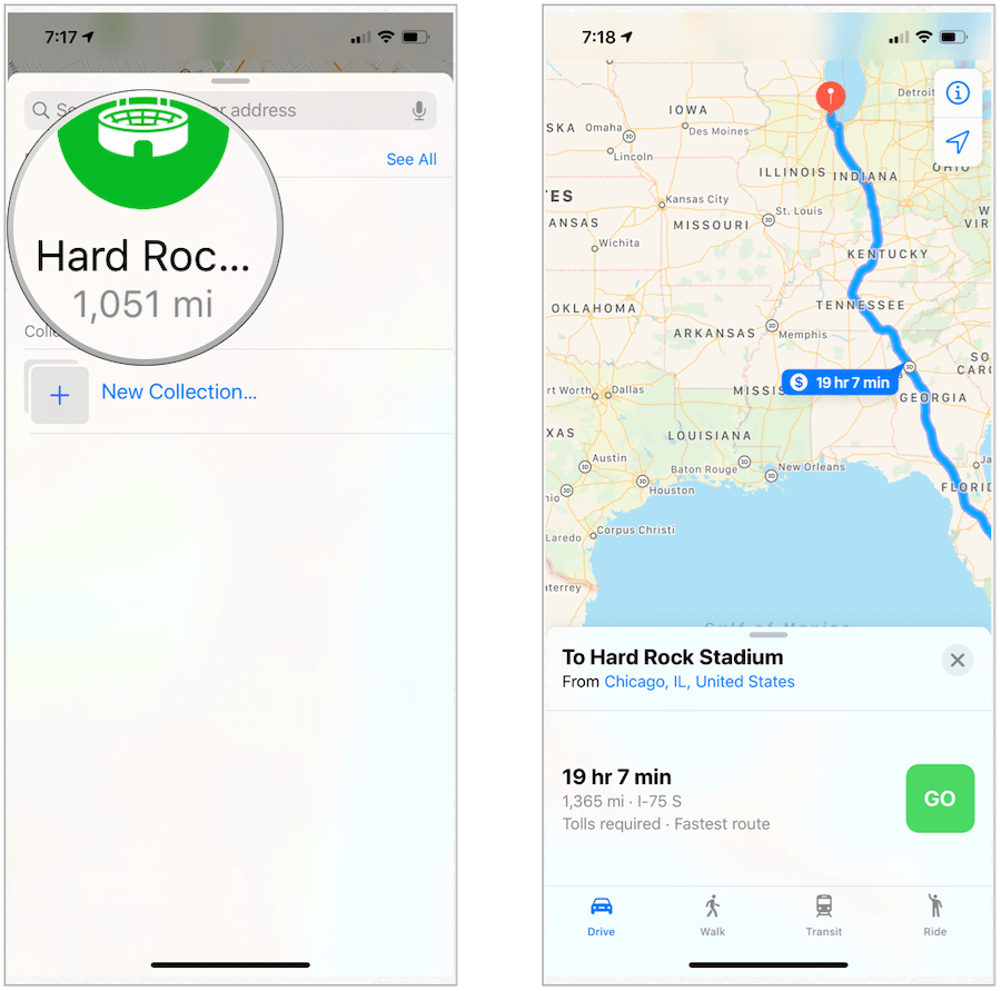 Az Apple Maps útvonal a kedvencekhez