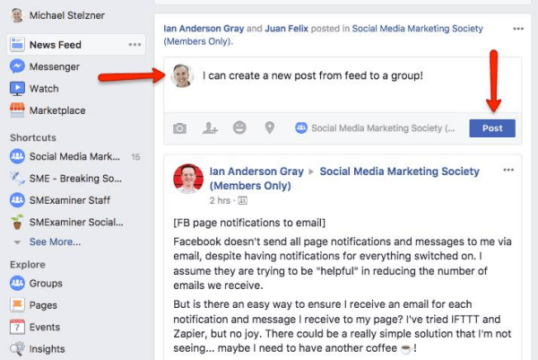 A Facebook most lehetővé teszi a felhasználók számára, hogy közvetlenül a Hírcsatornából csoportokba posztolhassanak.
