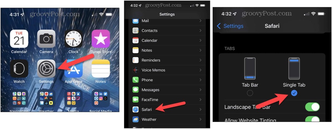 A Safari keresősáv visszahelyezése az iPhone tetejére