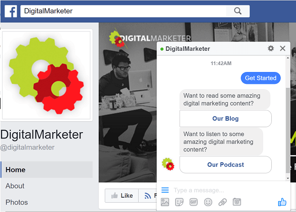 A DigitalMarketer a ManyChat botokat használja a Facebook Messengeren keresztüli interakcióhoz.