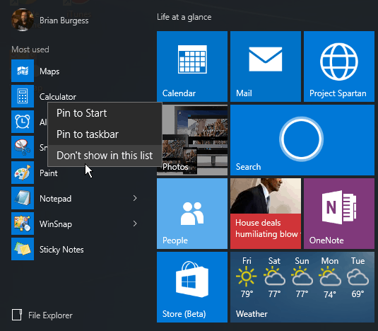 Windows 10 Start menü