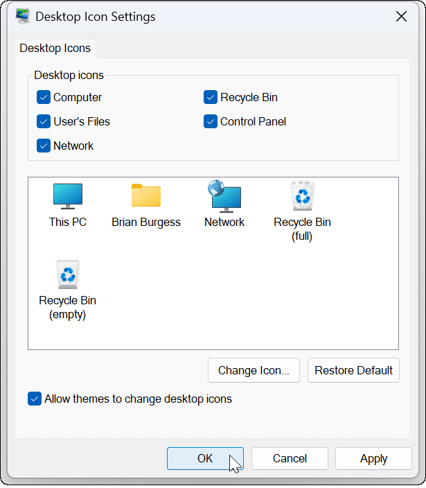 az asztali ikonok visszaállítása a Windows rendszeren