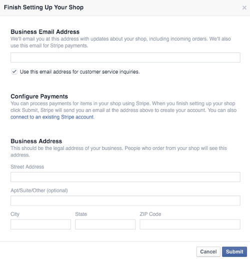 konfigurálja a facebook üzlet üzletét és a fizetési részleteket