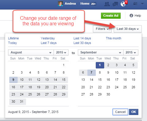 a facebook ads manager jelentés dátumtartománya