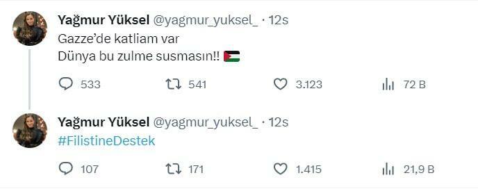 Yağmur Yüksel Palesztina támogatásának megosztása