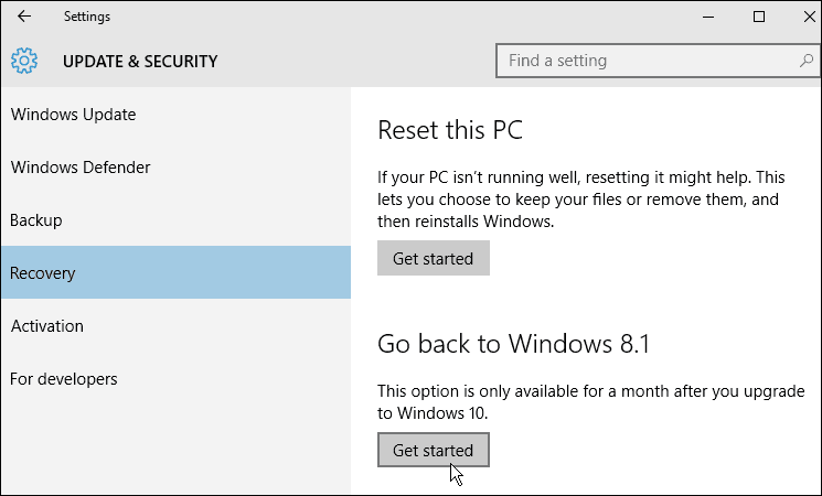 helyreállítási Windows 10