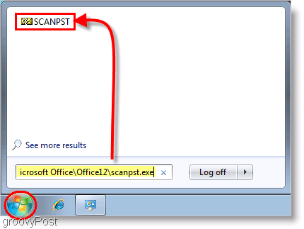 Képernyőkép - Az Outlook 2007 SCANPST javító eszköz indítása