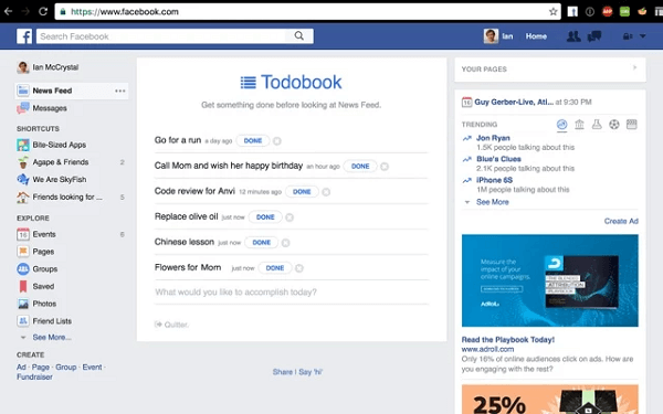 A Todobook mindaddig blokkolja a Facebook hírcsatornáját, amíg el nem látja a nap prioritásait.