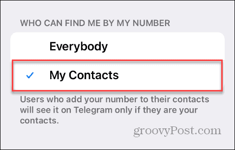 Telefonszám keresése a Telegramon