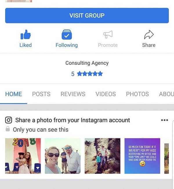 A Facebook mobilalkalmazása most Instagram-fotókat javasol megosztani egy oldalon.