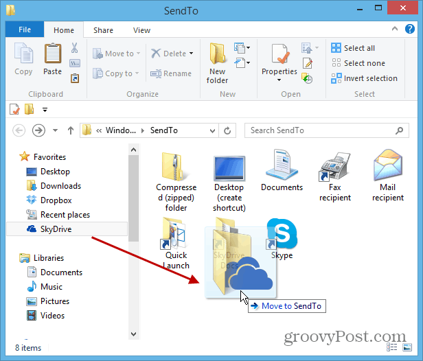 Adja hozzá a SkyDrive a Windows jobb egérgombbal történő küldésének menüjéhez