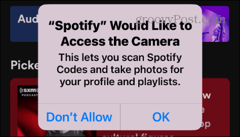 Spotify hozzáférést biztosít a kamerához