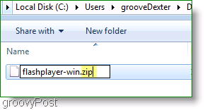 Képernyőkép: Flashplayer ZIP fájl Windows 7