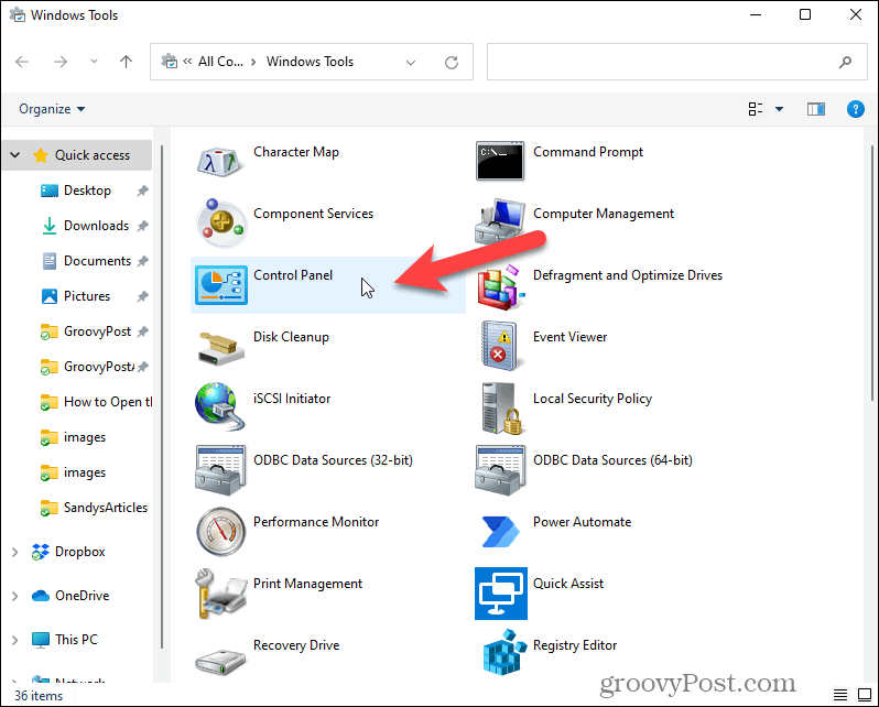 Nyissa meg a Vezérlőpultot a Windows Eszközökben