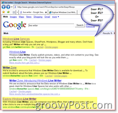 A Google keresési eredmények képe a Windows Live Writerhez