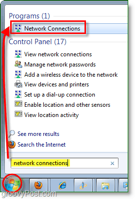 nyissa meg a hálózati kapcsolatok párbeszédpaneljét a Windows 7 rendszerben