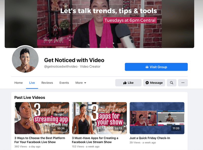 képernyőkép a @ getnoticedwithvideo YouTube-csatornájának céloldaláról, különféle videókkal, tippekkel, trükkökkel és trendekkel, mivel ez az online videókra vonatkozik